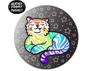 Rainbow Stripes Tiger Magnet | White tiger magnet | Waterproof Vinyl Car Magnet | Kawaii animals Magnet | cute tiger magnet | Rainbow magnet