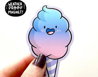 Cotton Candy Magnet | Waterproof Vinyl Magnet | Kawaii Food  Magnet| Cute Food Magnet| Carnival Food Magnet| Pink and Blue Cotton Candy