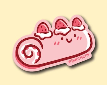 Pink Strawberry Roll Sticker | Weatherproof Vinyl Sticker | Cute Strawberries Sticker | Strawberry Artwork | Swiss Roll Sticker | Cute Berry