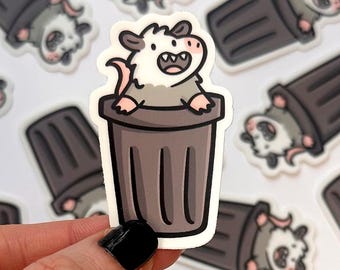 Mini Opossum Sticker |cute animal sticker | trash can sticker |cute garbage sticker | kawaii animal sticker | happy opossum sticker |critter