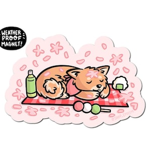 Sleepy Sakura Shiba Magnet | Waterproof Vinyl Car Magnet | Hanami magnet | cherry blossom picnic | cute japan magnet | sakura picnic magnet
