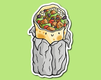 Burrito Sticker | Weatherproof Vinyl Sticker | Waterproof Sticker | Kawaii Sticker | Cute Food Sticker | Mexican Food Sticker| Steak Burrito