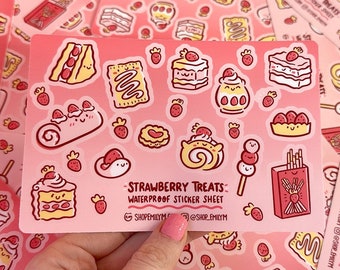 Strawberry Treats Sticker Sheet | Waterproof Stickers| Mini Vinyl Stickers | kawaii food art | Strawberry stickers | cute dessert sticker