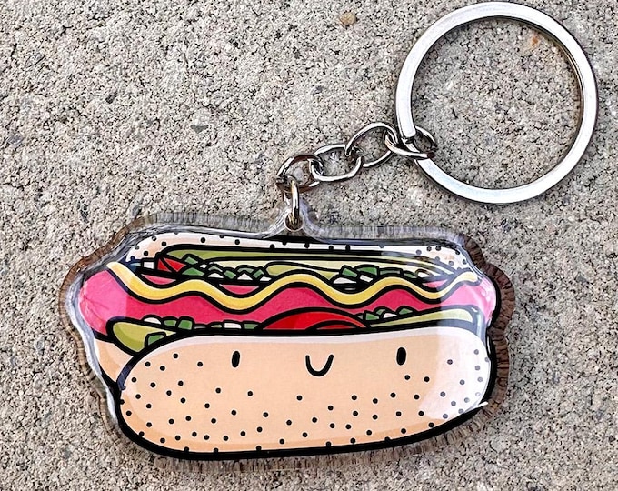 Chicago Hot Dog Keychain | Cute Acrylic Keychain | kawaii keychain | cute chicago keychain | chicago style hot dog keychain | cute food
