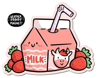 Strawberry Milk Magnet | Vinyl Magnet | Cute Food Magnet | Milk Carton Magnet| Food Art | Car Magnet | Cute Strawberries Magnet | Pink Art