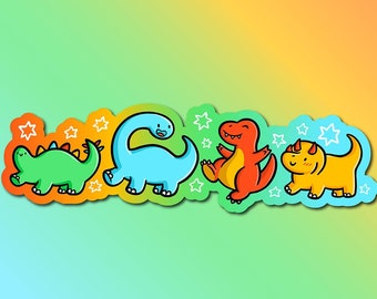 Dinosaurier Parade Aufkleber | Wetterfester Vinyl-Aufkleber | Niedliche Dinosaurier Aufkleber | Kawaii Aufkleber| Niedliche Regenbogen Aufkleber | Stegosaurus |Trex Art
