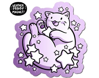 Star Cat Magnet | Outer Space Magnet| Waterproof Vinyl Car Magnet | Kawaii Cat Magnet | Stars Fridge Magnet| Space Cat Magnet |Constellation
