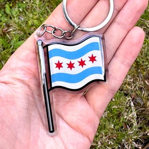 Chicago Flag Keychain | Cute Acrylic Keychain | kawaii chicago keychain | cute chicago keychain | chicago trip gift |i love chicago keychain