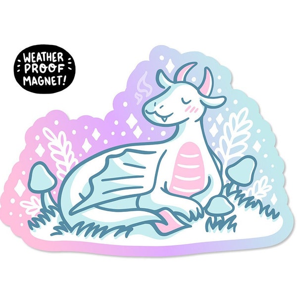 White Dragon Magnet | Waterproof Vinyl Car Magnet | pastel gradient magnet | Cute dragon magnet | magical magnet | winter magnet