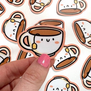 Mini adesivo de xícara de chá | Adesivo à prova d'água | Adesivo de chá preparado | Adesivo fofo de bebedor de chá | Adesivo fofo de xícara de chá | Adesivo de bebidas kawaii