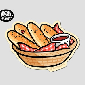 Breadsticks Magnet | Weatherproof Vinyl Magnet | waterproof Car Magnet | Italian food magnet | cute bread magnet | marinara sauce magnet