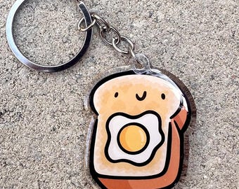 Llavero de huevo y tostada / Lindo llavero de acrílico / Llavero de comida kawaii / Llavero de desayuno / Huevo en un agujero / Llavero de huevo frito / Comida linda