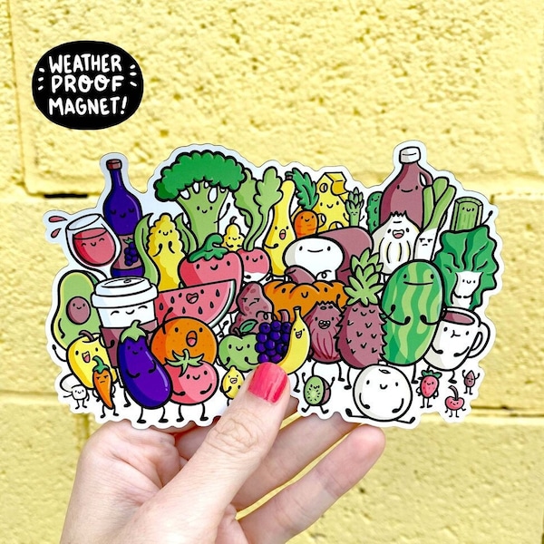 Giant Food Dudes Weatherproof Magnet |Waterproof Car Magnet |Big Magnet |Fruit and Veggies Magnet | Kawaii Food Magnet|Happy Food Magnet