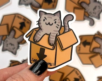 Mini Box Cat Sticker | cute food sticker | kawaii cat sticker | cute cat sticker | cat in a box sticker | moving sticker |gray tabby sticker