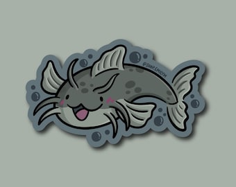 Sticker meerval | Weerbestendige vinylsticker | kawaii vis sticker | vissticker | cartoon meerval | schattige vissticker | schattige dieren