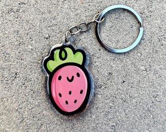 Strawberry Keychain | Cute Acrylic Keychain | Kawaii Fruit keychain | mini strawberry keychain | happy strawberry keychain | pastel pink