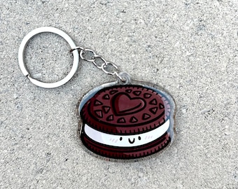 Sandwich Cookie Keychain | Cute Acrylic Keychain | chocolate cookie keychain | cookie with cream | cream filled cookie | cute food keychain