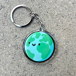 Llavero de la Tierra / Lindo llavero de acrílico / Llavero Kawaii / Llavero para salvar la Tierra / Lindo llavero del espacio exterior / Llavero del planeta Tierra feliz