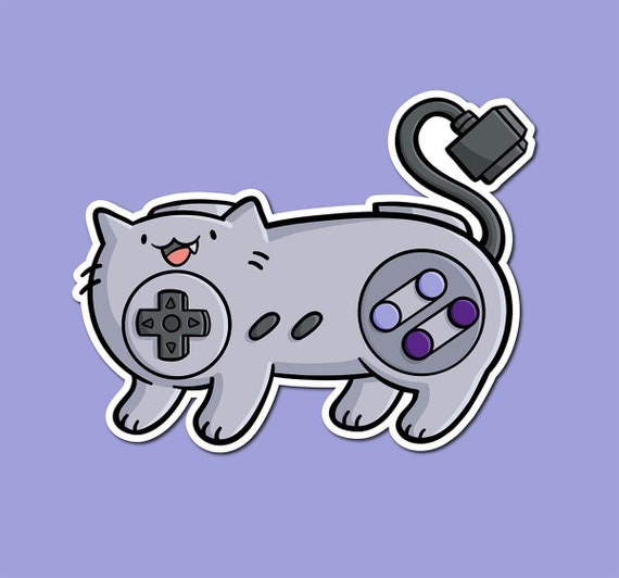 Super Video Game Cat Vinyl Sticker | Gamer Gift| Cute Cat Sticker |  Weatherproof Sticker | Retro Gaming Sticker| Video Game Nerd |Controller