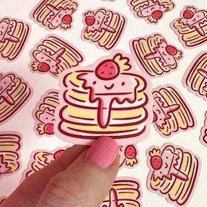 Strawberry Pancakes Mini Sticker | Waterproof Sticker |Kawaii Food sticker | Cute pancakes sticker | breakfast sticker | strawberry sticker