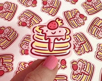 Strawberry Pancakes Mini Sticker | Waterproof Sticker |Kawaii Food sticker | Cute pancakes sticker | breakfast sticker | strawberry sticker