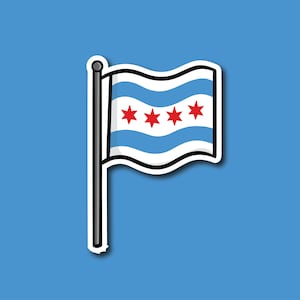 Adesivo de vinil da bandeira de Chicago | Etiqueta bonito de Chicago de <br> Entrega Rápida? Etiqueta bonito da bandeira adesivo | adesivo de viagem | adesivo de Kawaii | Adesivos à prova d'água | Presente de Chicago