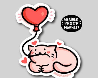 Heart Balloon Cat Magnet | Vinyl Magnet | Cute Valentines day magnet | valentines decoration | february magnet | pink cat magnet | cute cat