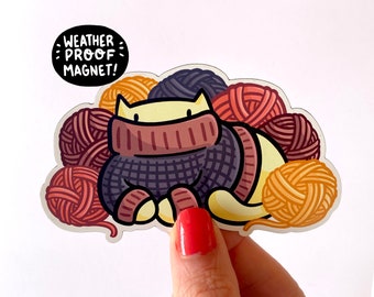 Sweater Cat Magnet | Yarn Magnet | Weatherproof Car magnet | Knitting magnet | Crocheting artwork | Cute Yarn Artwork | Kawaii cat magnets