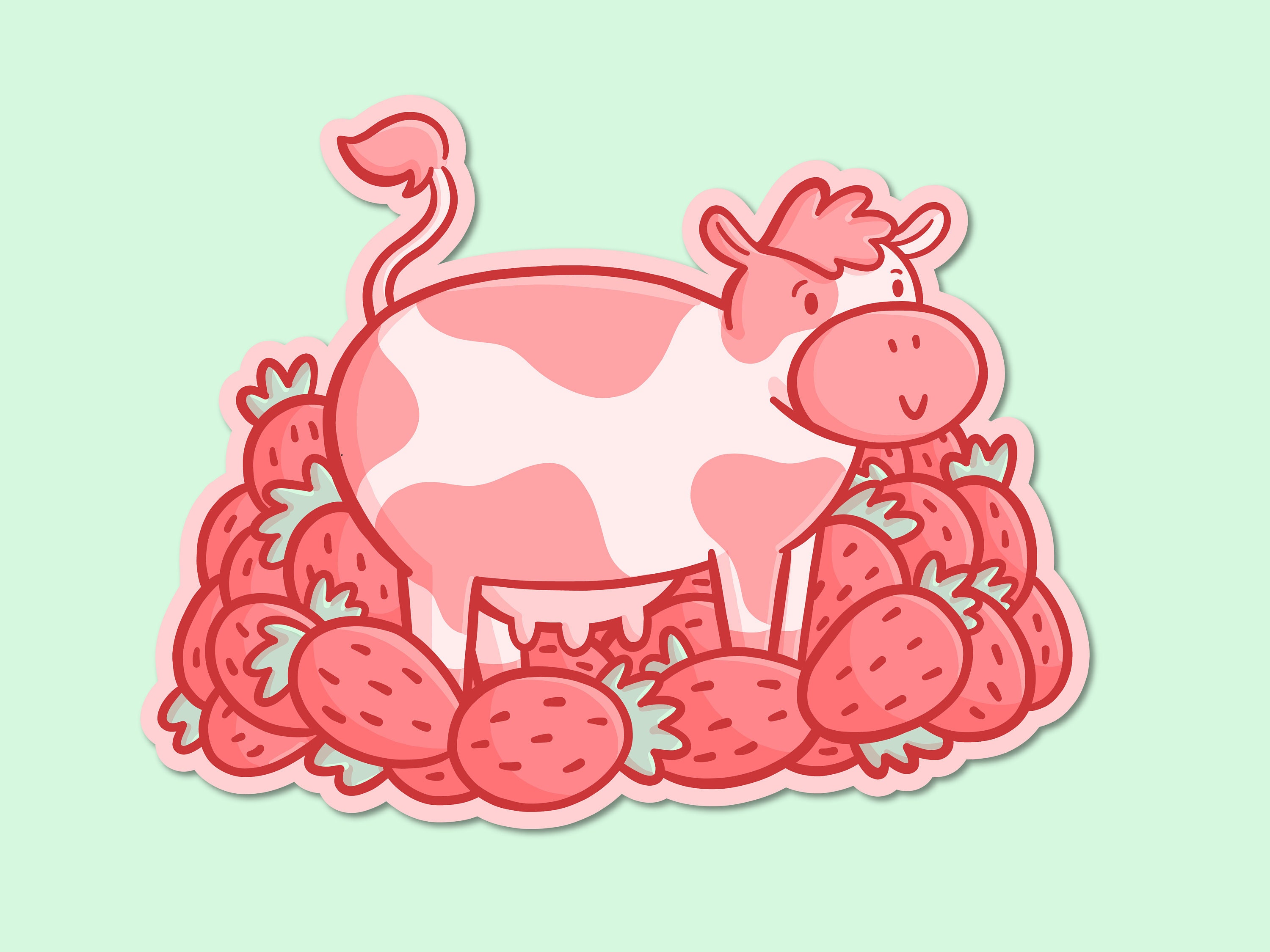 Strawberry Cow kawaii | Greeting Card