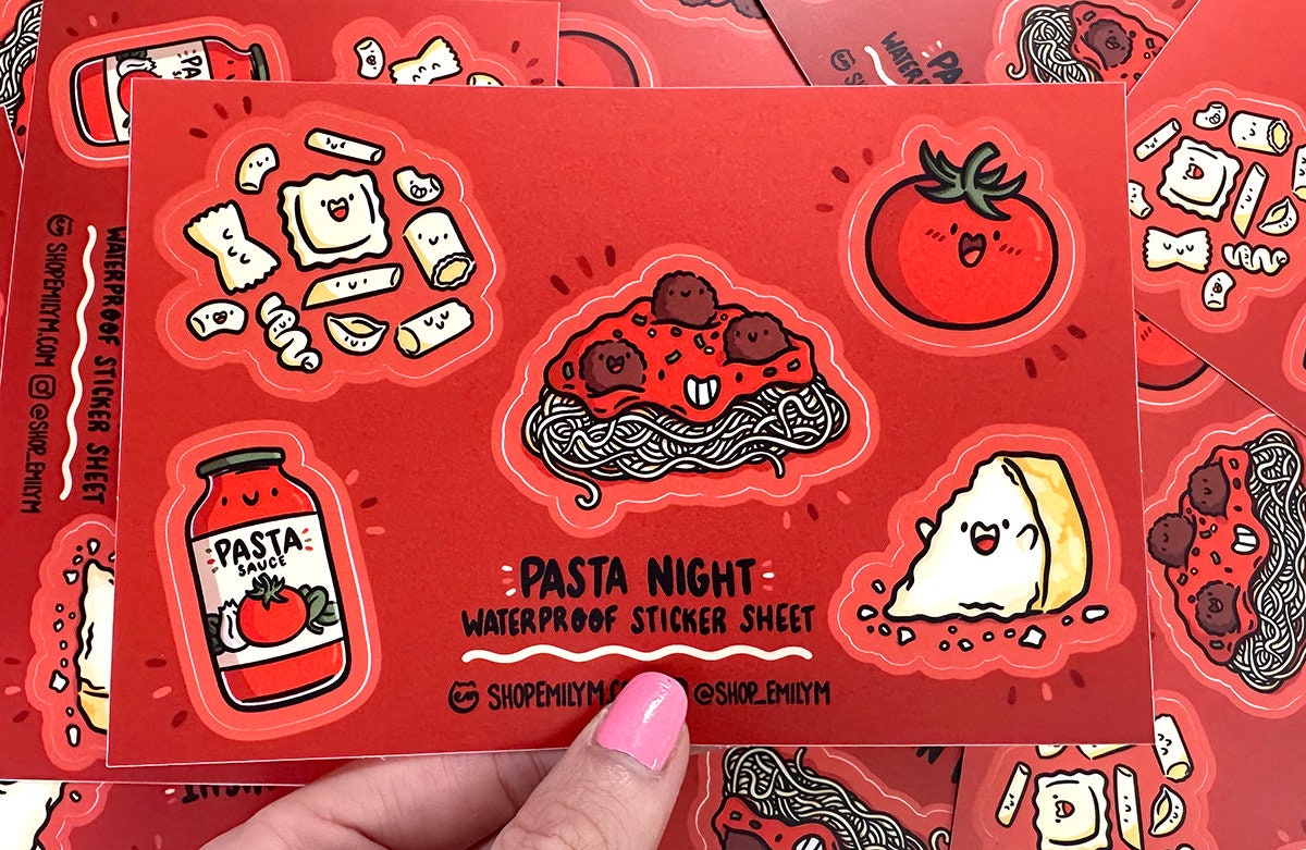 Pasta Night Waterproof Sticker Sheet | Mini Vinyl Stickers |cute Pasta ...