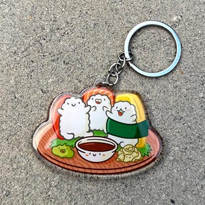 Sushi Pals Keychain | Cute Acrylic Keychain | plate of sushi Keychain | nigiri sushi Keychain | kawaii food Keychain |Japanese food Keychain