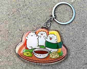 Portachiavi Sushi Pals / Portachiavi carino in acrilico / Portachiavi piatto di sushi / Portachiavi nigiri sushi / Portachiavi cibo kawaii / Portachiavi cibo giapponese