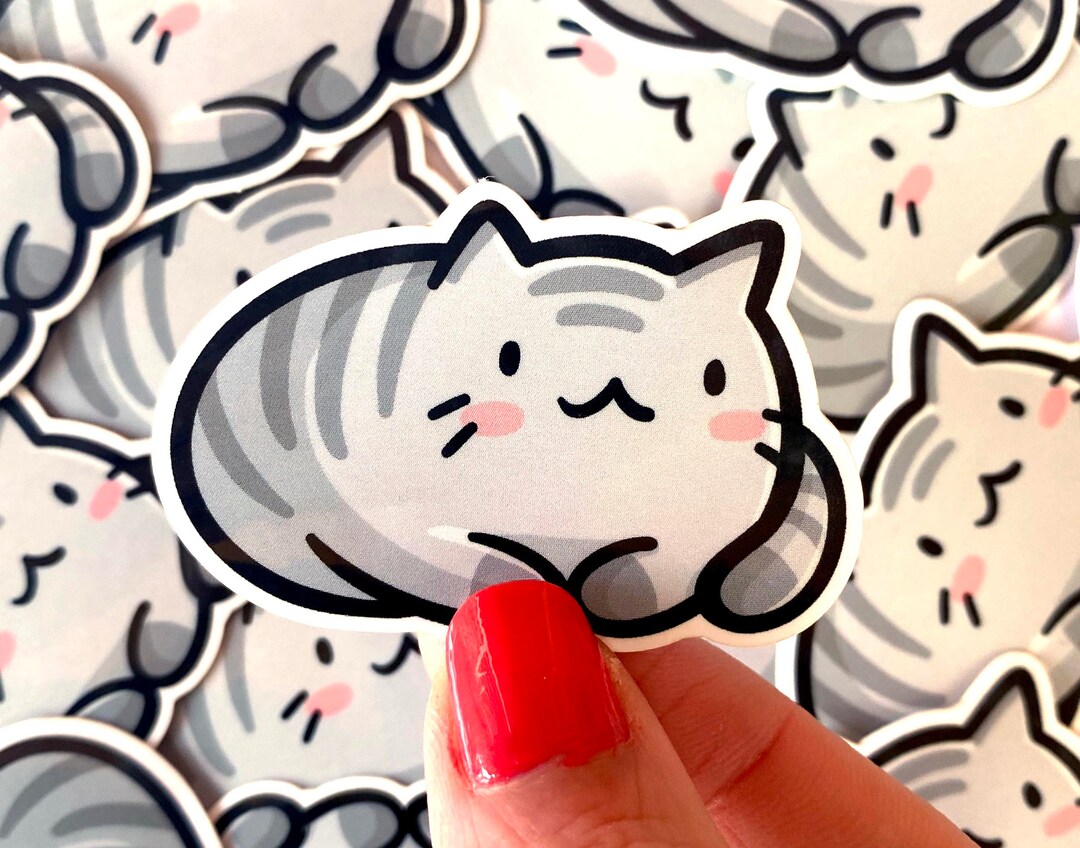 Mini Gray Cat Vinyl Sticker | Waterproof Phone Sticker | Kawaii Cat ...