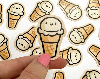 Mini Vanilla Ice Cream Cone Vinyl Sticker | Waterproof Sticker | mini ice cream sticker | vanilla ice cream | scoop of ice cream sticker