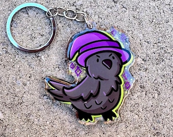 Witch Crow Keychain | Cute Acrylic Keychain | Kawaii halloween keychain | cute crow keychain | black bird keychain | kawaii witch keychain