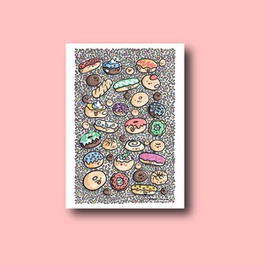 Donuts Print | cute donut art print | kawaii food artwork | cute desserts print | pastries art | cute food artwork | cute kitchen artwork