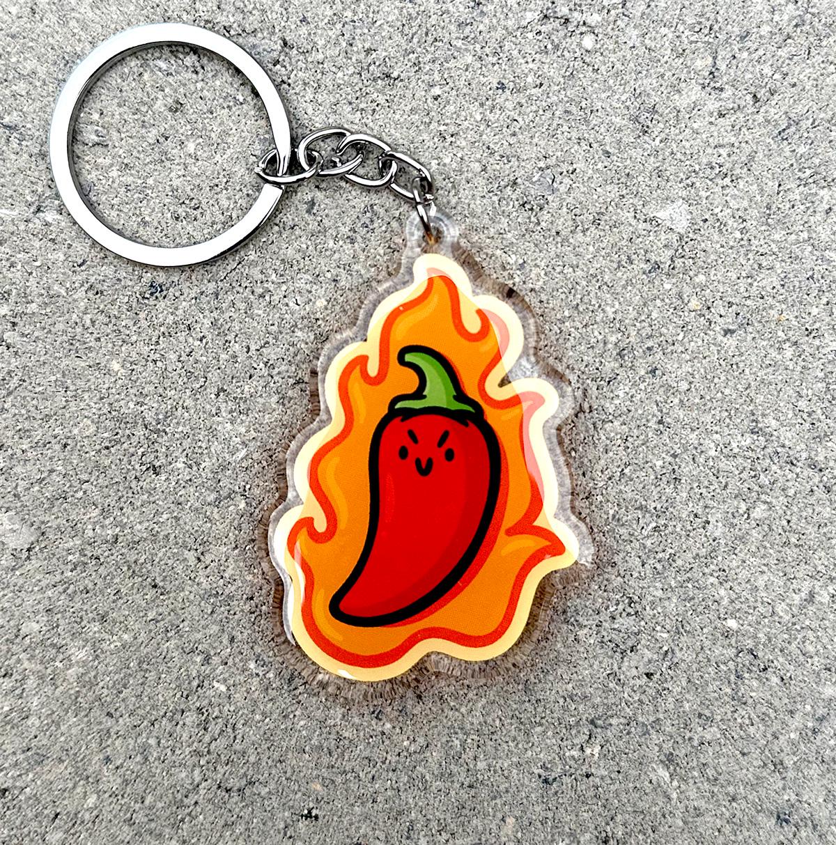 Hot Chili Pepper Keychain | Cute Acrylic Keychain | Spicy Pepper