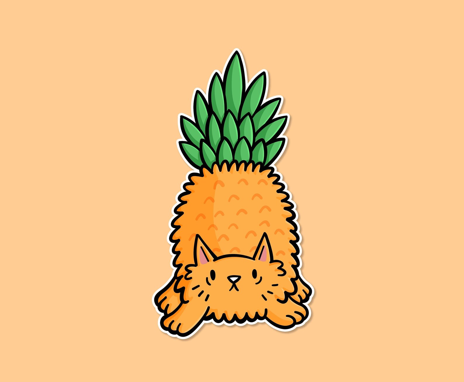 Pineapple Cat Vinyl Sticker Waterproof Sticker Kawaii Etsy