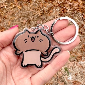 Mushroom Cat Keychain | Cute Acrylic Keychain | button mushroom keychain | brown mushroom keychain | cute cat keychain | vegetable keychain