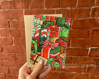 Christmas Presents Holiday Card | Christmas Card | Christmas Presents | Christmas Gift | Xmas Art | Cute Greeting Card | Kawaii Artstyle