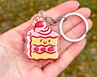 Strawberry Cake Keychain | Cute Acrylic Keychain| Piece of cake keychain | slice of cake keychain | cute food keychain | strawberry keychain