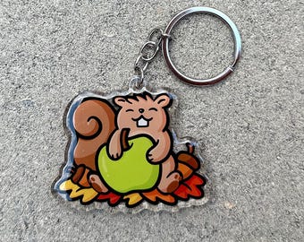 Fall Squirrel Keychain | Cute Acrylic Keychain | autumn keychain | fall leaves keychain | cute brown squirrel keychain | forest animals