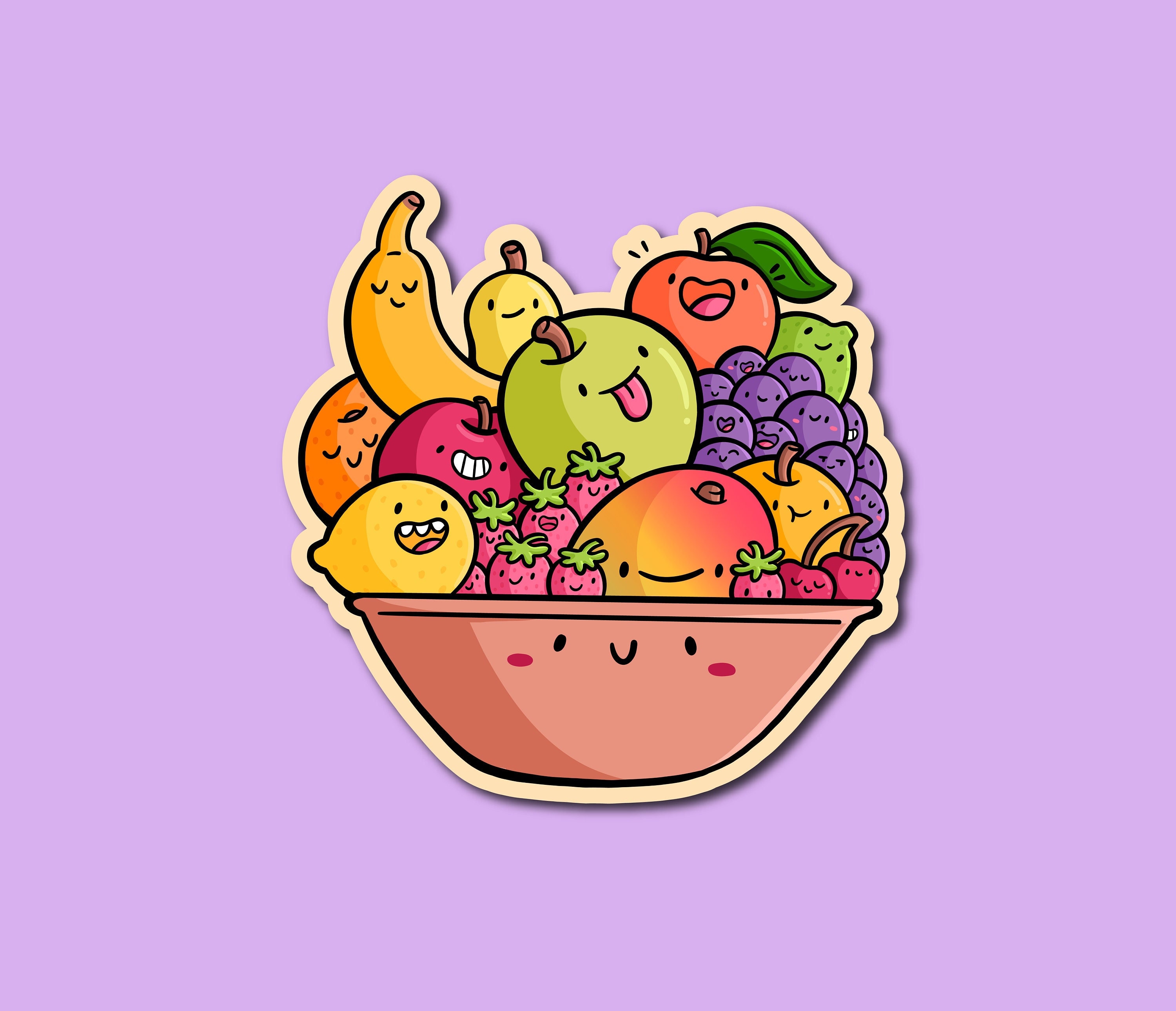Fruit Bowl Vinyl Sticker Waterproof Sticker Kawaii Style Fruit Stickers