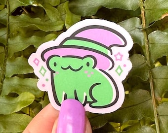 Witch Frog Mini Sticker | Waterproof Sticker | Kawaii frog Sticker |Halloween sticker | cute mini frog sticker | Witchy vibes sticker