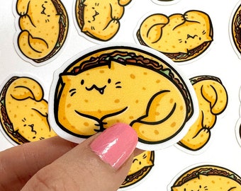 Mini Taco Cat Vinilo Pegatina / Pegatina de teléfono impermeable / linda pegatina de taco / pegatina de gato kawaii / taco martes /mini pegatina de taco / comida linda