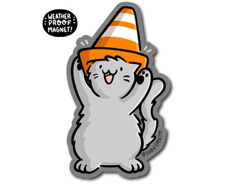 Traffic Cone Cat Magnet | Weatherproof Magnet | Waterproof Car Magnet | cute pittsburgh magnet | pittsburgh baseball | orange cone magnet