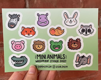 Mini Animals Waterproof Sticker Sheet | Vinyl Sticker | Cute Animals Sticker Sheet | Mini Animal Stickers | Kawaii Sticker Sheet |Zoo Animal