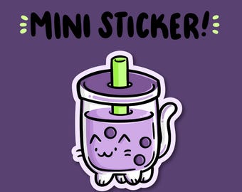 Taro Bubble Tea Cat Mini Sticker | Waterproof Sticker |purple boba tea |cute drink sticker |boba tea sticker | kawaii boba sticker |cute cat