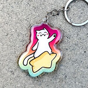 Shooting Star Cat Keychain | cute acrylic keychain | outer space keychain | shooting star keychain | white cat keychain | space cat keychain