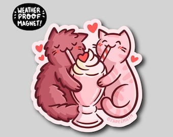 Milkshake Cats Magnet | Vinyl Magnet | Cute Valentines day magnet | valentines decoration | february magnet | strawberry milkshake magnet
